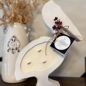 Pelican Wood Bowl Candle - White