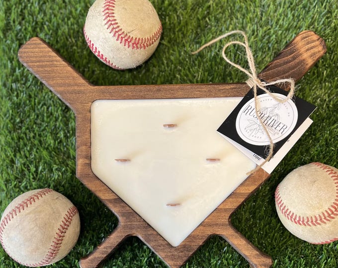 Baseball Bats & Home Plate Natural Wood Bowl Candle