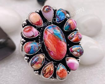 Anillo de turquesa Kingman: cobre con ostra espinosa y plata de ley 925