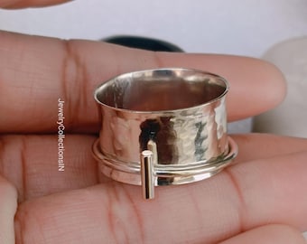Sterling Silver Cross Spinner Ring: Handmade Christian Fidget Band