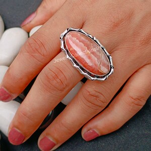 Anillo de rodocrosita natural, anillo de declaración de plata de ley, regalo para ella, anillo de mujer, anillo de piedra preciosa de rodocrosita rosa, joyería hecha a mano imagen 2