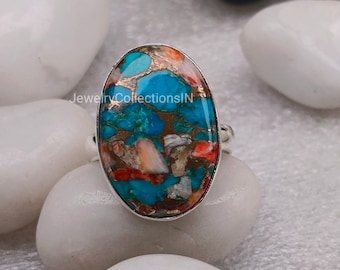 Oyster Copper Turquoise Solid 925 Sterling Silver Ring For Women Handmade Ring Oyster Oval Stone Ring, Anniversary Gift, Gift For Her
