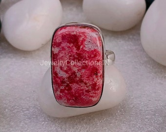 Thulite Ring, Natural Gemstone Ring,925 sterling ring, Pink Thulite Ring, Silver Ring, Bridal Wedding Ring, Boho Jewelry, For Her Women.