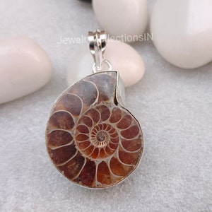 Ammonite Fossil Pendant Handmade Pendant 925 Sterling Silver Pendant Real Gemstone Pendant Wedding Jewelry Gift Vintage Pendant Gift For Mom zdjęcie 1