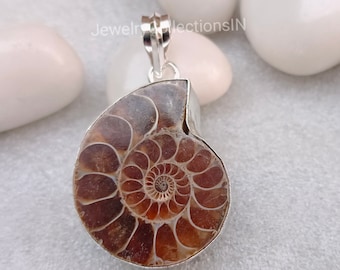 Ammonite Fossil Pendant Handmade Pendant 925 Sterling Silver Pendant Real Gemstone Pendant Wedding Jewelry Gift Vintage Pendant Gift For Mom