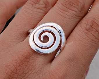 925 Sterling Silver Spiral Ring: Chunky Swirl Boho Ring