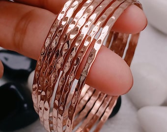 Hammered Solid Copper Bangle Set: Boho Stack Bracelets