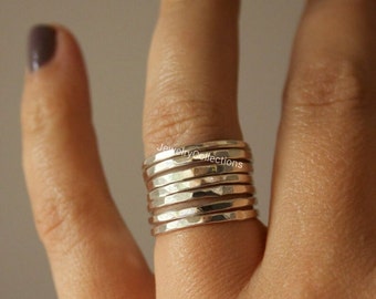 Set Of Stacking Rings / Skinny Hammered Sterling Silver Stackable Ring / Midi Ring / Stacking Ring