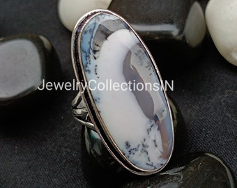 Natural Dendrite Opal Oval Gemstone Solid 925 Sterling Silver Ring For Women, Handmade Oval Dendrite Ring, Statement Ring, Silver Jewelry