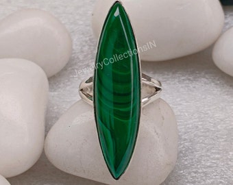 Natural Malachite Ring, Dainty Ring for Gift, Handmade Ring, 925 Sterling Silver Ring, Marquise Ring, Taurus Birthstone, Green Gemstone Ring