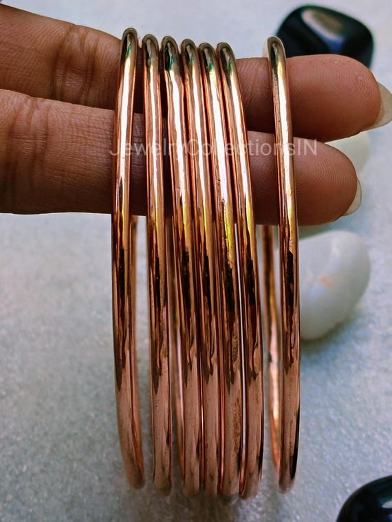 Handmade Pure Copper Bangle Set: Stacking Bangles, Set of 7