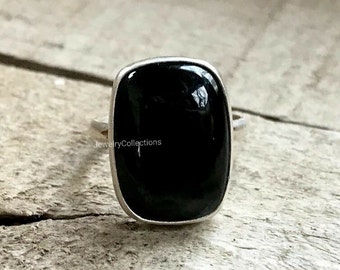 Black Onyx Ring, Rectangle Gemstone Ring, 925 Sterling Silver Ring, Engraved Ring, Gift Ring, Women Ring, Handmade Boho Jewelry