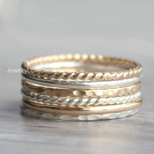 Stacking Ring Set // Set of 6 Gold and Silver Stackable Rings // Sterling Silver and 14K Gold Filled Stackable Rings // Mixed Metals