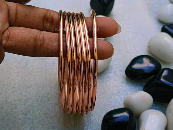 Handmade Pure Copper Bangle Set: Stacking Bangles, Set of 7