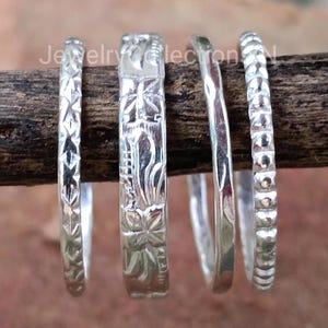 Juego de anillos apilables de plata de ley: con puntos, cuentas y trenzados