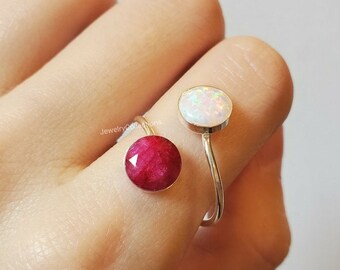 Adjustable Sterling Silver Ring, Ethiopian Opal And Ruby Ring, Women Jewelry, Silver Ring, Promise Ring, Handmade Ring, wedding Gift Ring