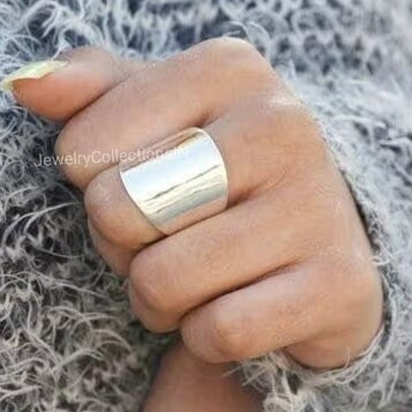 Argent sterling 925, anneau large, anneau uni, anneau de pouce, bague tendance, bague anti-anxiété, anneau large épais, bague bohème, bijoux faits main