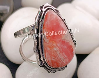 Bague en rhodochrosite naturelle, bague en argent sterling, cadeau pour elle, bague pour femme, bague en pierre gemme de rhodochrosite rose, bijoux pour femme