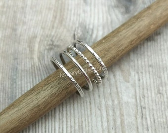 Set di 4 anelli, anelli impilabili, anelli impilabili in argento, anelli impilabili, anelli d'argento impilabili, pila d'argento, anelli a stratificazione, anello d'argento.