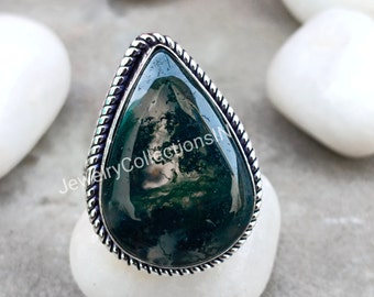 Natural Moss Agate Ring 925 Sterling Silver Ring Ring For Women Jewelry, Statement Ring For women, Handmade Ring, Gift for Her