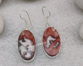 Belles boucles d'oreilles naturelles en argent sterling avec agate, dentelle folle, bijoux de boucle d'oreille faits main, boucle d'oreille en fil de fer, boucle d'oreille pour femme, cadeau pour elle