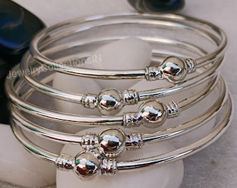 Sterling Silver Bangle Set: Boho Stacking Bracelets, Thick Bangles