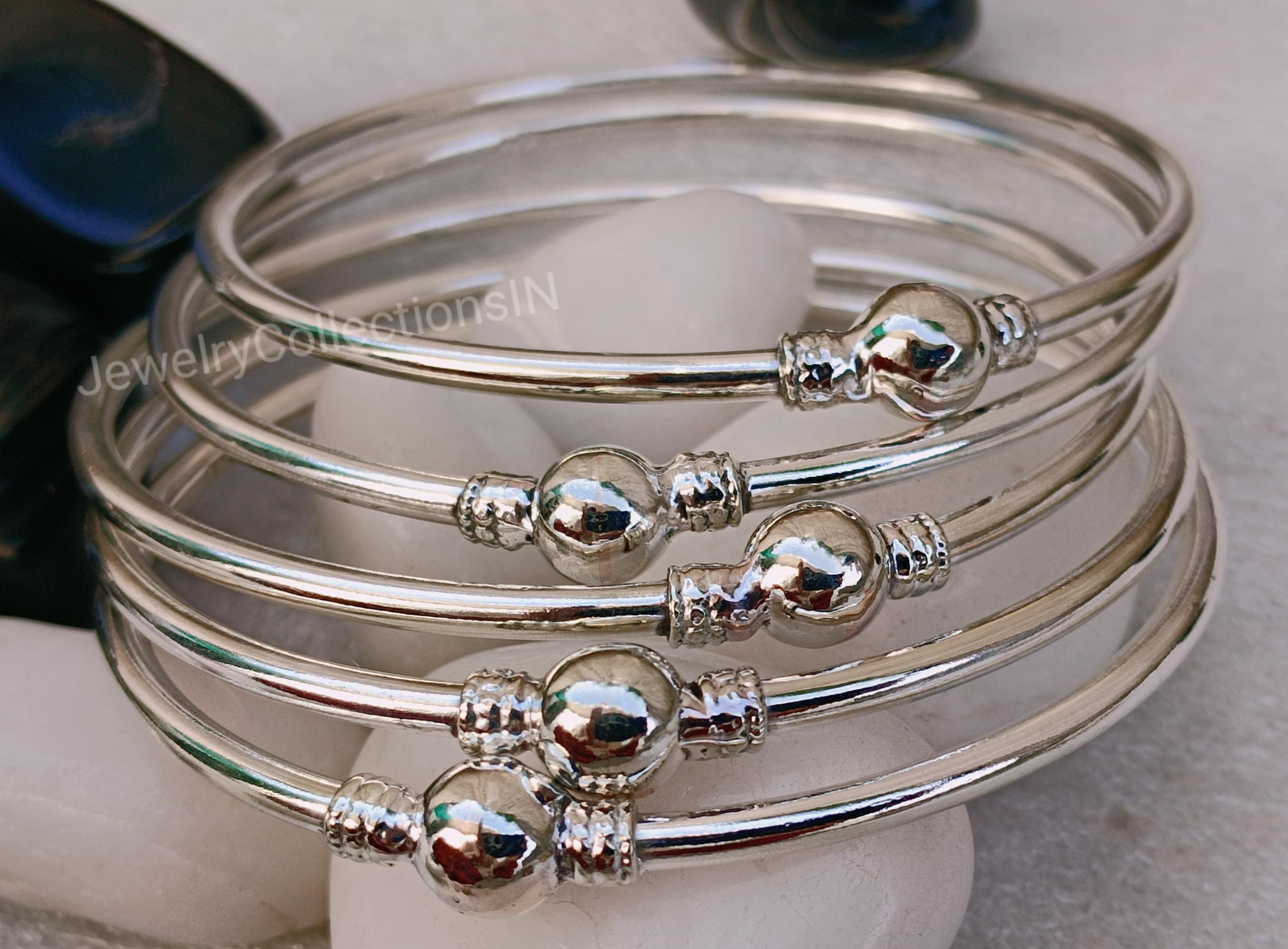 Sterling Silver Bangle Set: Boho Stacking Bracelets, Thick Bangles