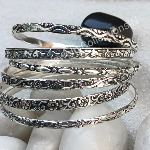925 Sterling Silver Bangles, 6 Design Bangles, Stackable Bangles, Silver Bangle for Her/him, Handmade Bangles for Gift on Christmas, gifts