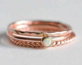 Natural Ethiopian Opal Ring, Pure Copper Stacking Ring, Set Of 3 Rings, Pure Copper, Copper Jewelry, Dainty Copper Ring, Copper boho Ring