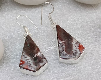 Amazing Crazy Lace Agate Stone Earring, 925 Sterling Silver Earring Jewelry, Ear Wire Earring, Women Earring, Crystal Earring, Birthday Gift