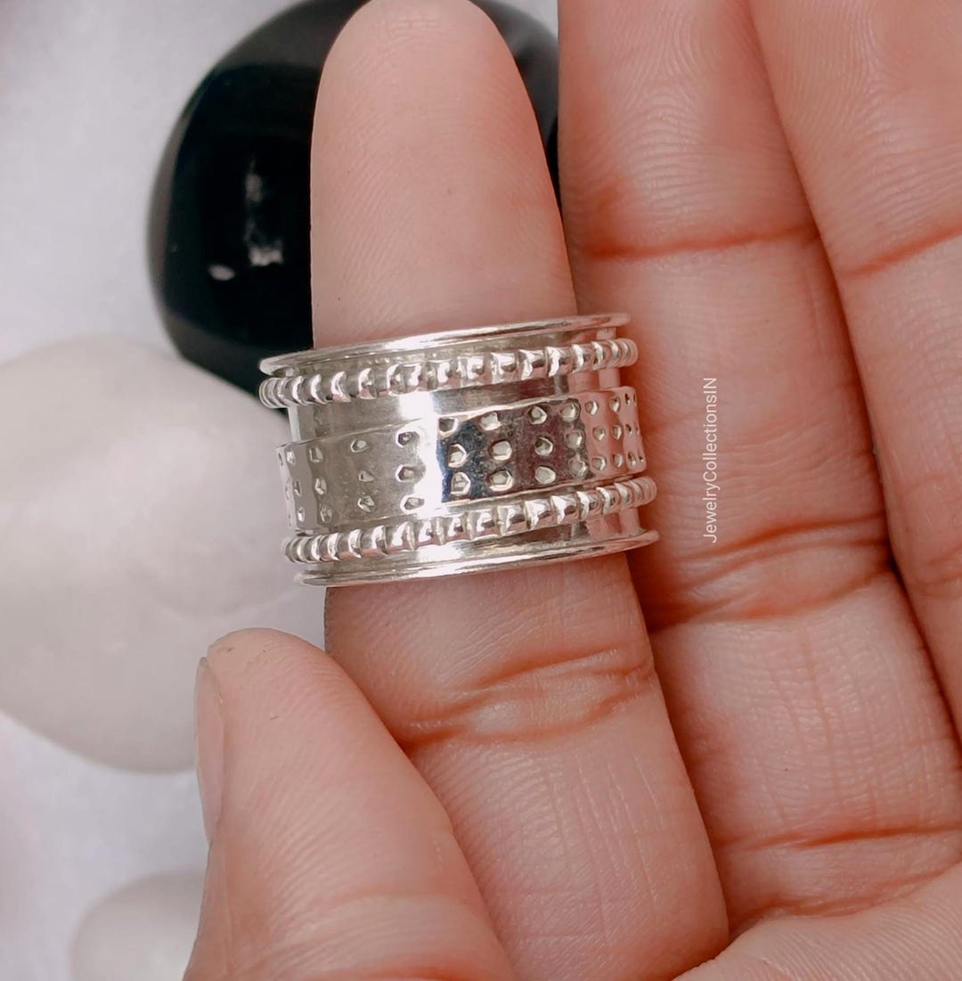 Hammered Sterling Silver Spinner Ring: Wide Band Fidget Ring - Etsy