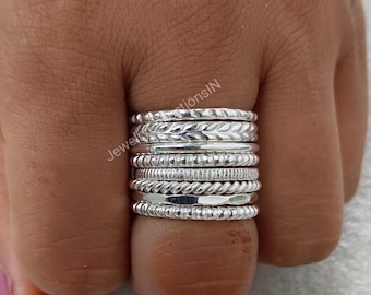 Sterling Silver Stacking Rings - Set of 8