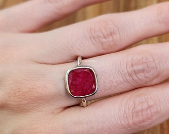 Natural Raw Ruby Ring, Sterling Silver Ring, Bohemian Ring, Octagon Stone Ring, Gift for Her, Everyday Ring, Ring for Girls, Silver Ring