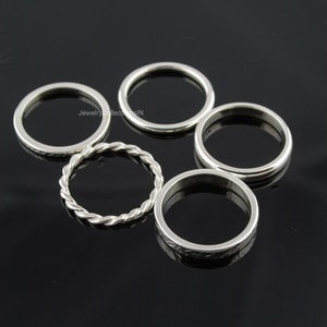 Conjunto de 5 anillos apilables de plata de ley, anillos finos y gruesos, anillos retorcidos con cuentas delicadas, anillo punteado, anillos de pila de plata, joyería para mujeres imagen 4