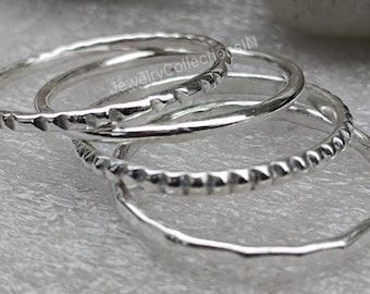 Sterling Silver Stacking Ring Set - Handmade Stackable Rings