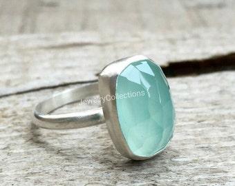 Natural Amazing Aqua Chalcedony Ring, 925 Sterling Silver Ring, Statement Ring, Handmade Bohemian Ring, Chalcedony Gemstone, Ring For Women