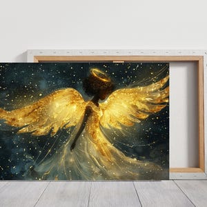 Black Angel in Night Sky| Afrocentric Christmas Wall Art | Vibrant African American Angel Art | Spiritual Christmas Wall Decor Canvas