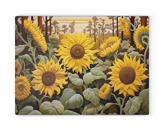 Sunflower Glass Cutting Board, Kitchen Decor, Tempered Glass