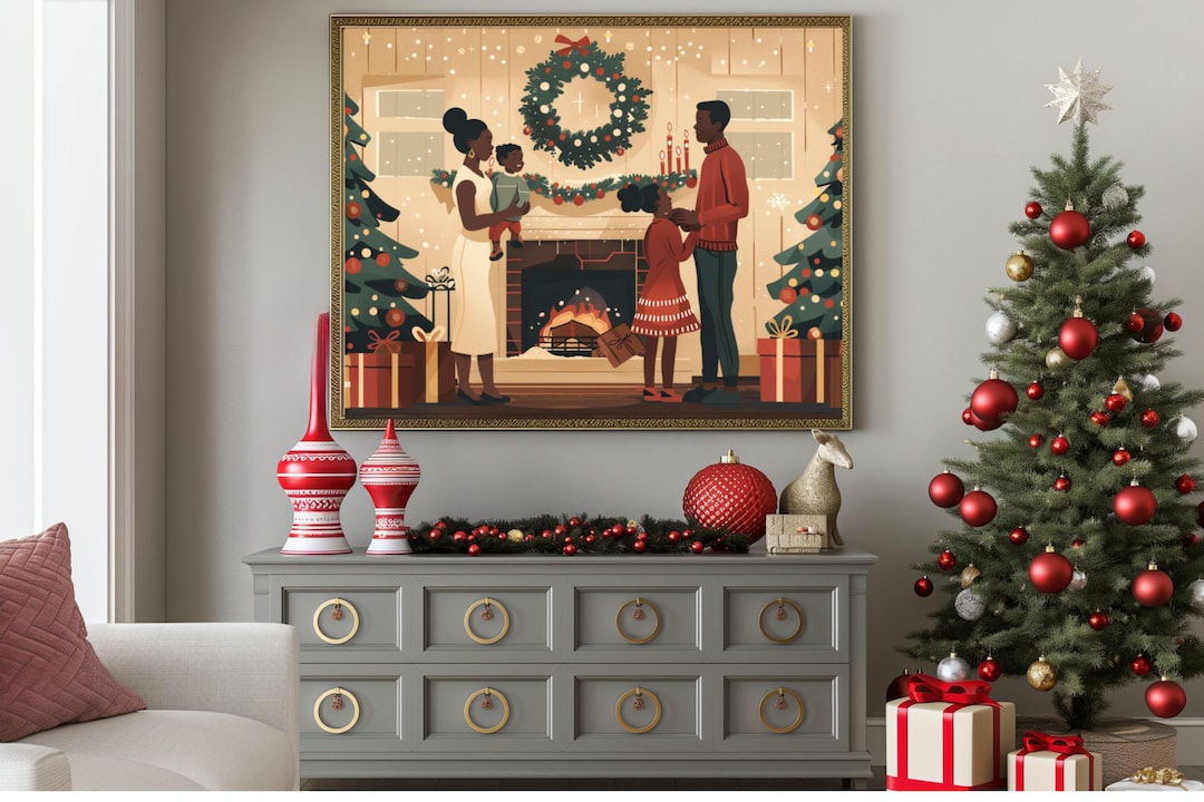 African American Family Christmas Celebration Art Festive Holiday Decor ...