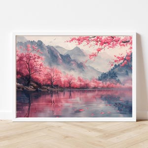 Peaceful Blossom Lake -Japanese-Inspired Nature Wall Art