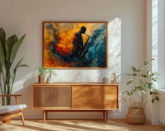 Abstract Jazz Musician Wall Art - Vibrant Silhouette in Warm Earth Tones