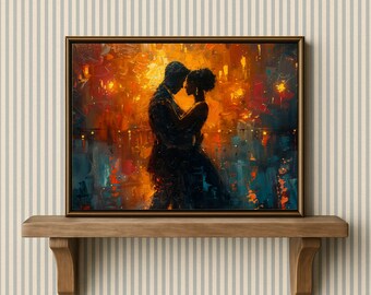 African American Couple Wall Art-black Couple Dancing-anniversary