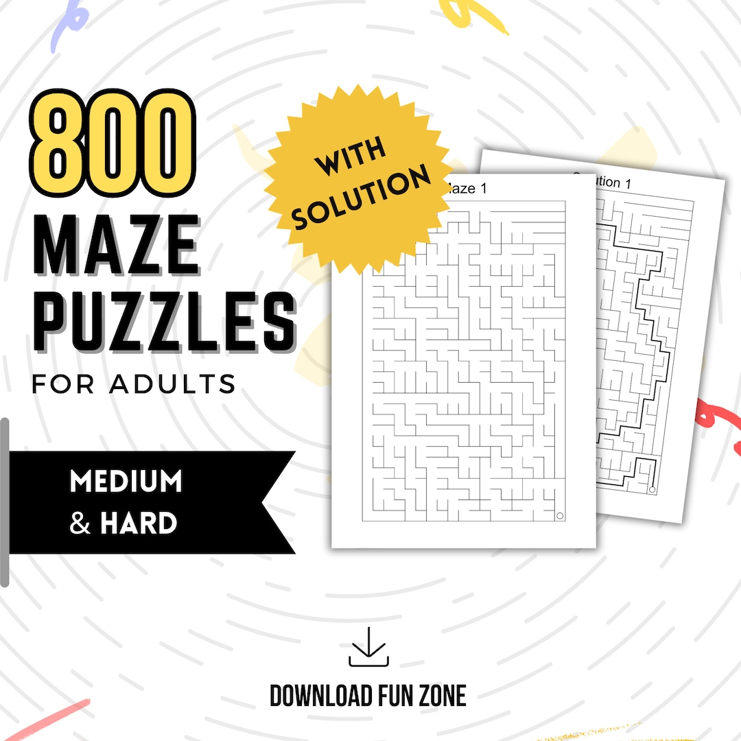 Maze Puzzles 800 Large Printable Medium &amp; Hard Maze Puzzles for Kids ...