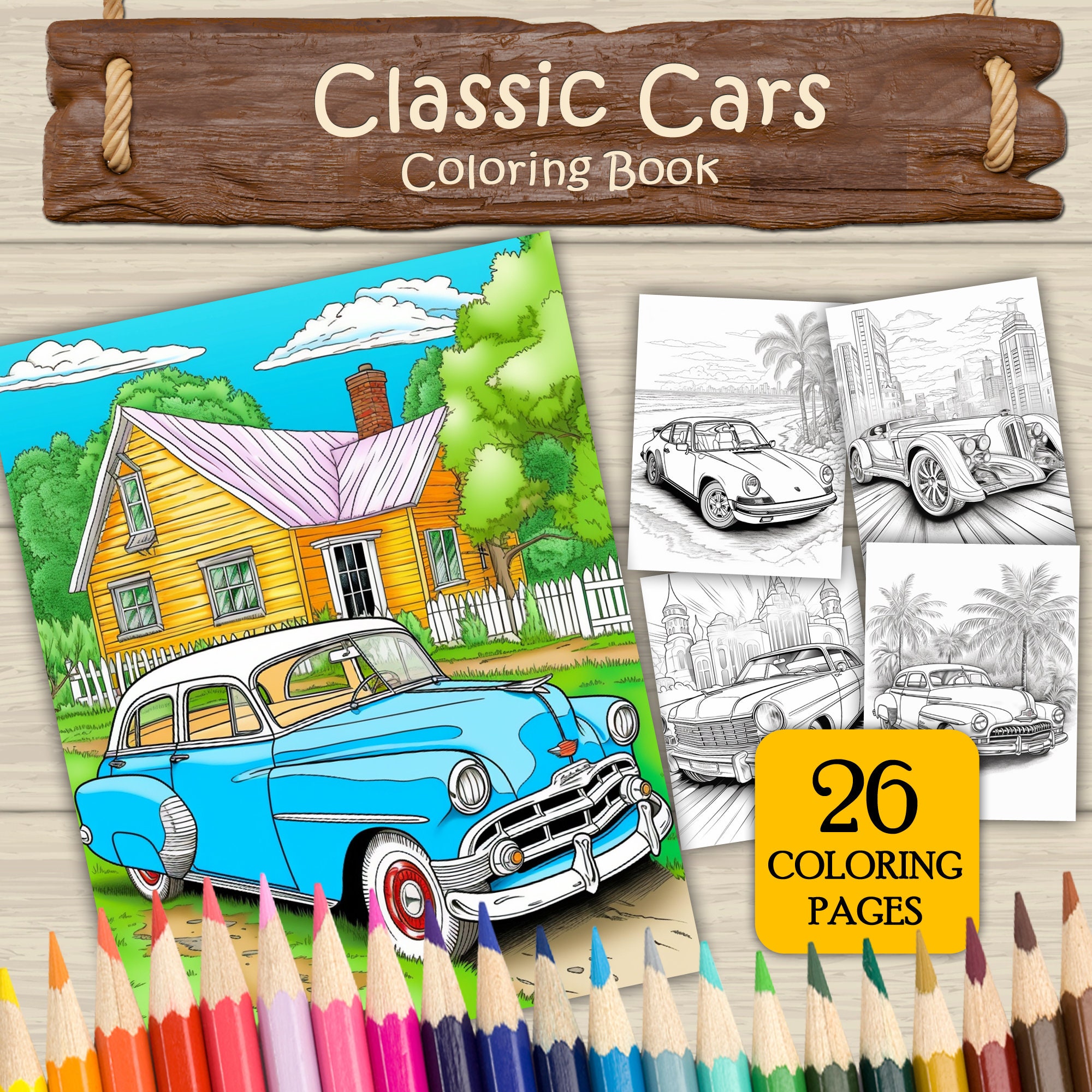Classic Cars Coloring Pages Vol 1 Instant Download Coloring Pages for ...