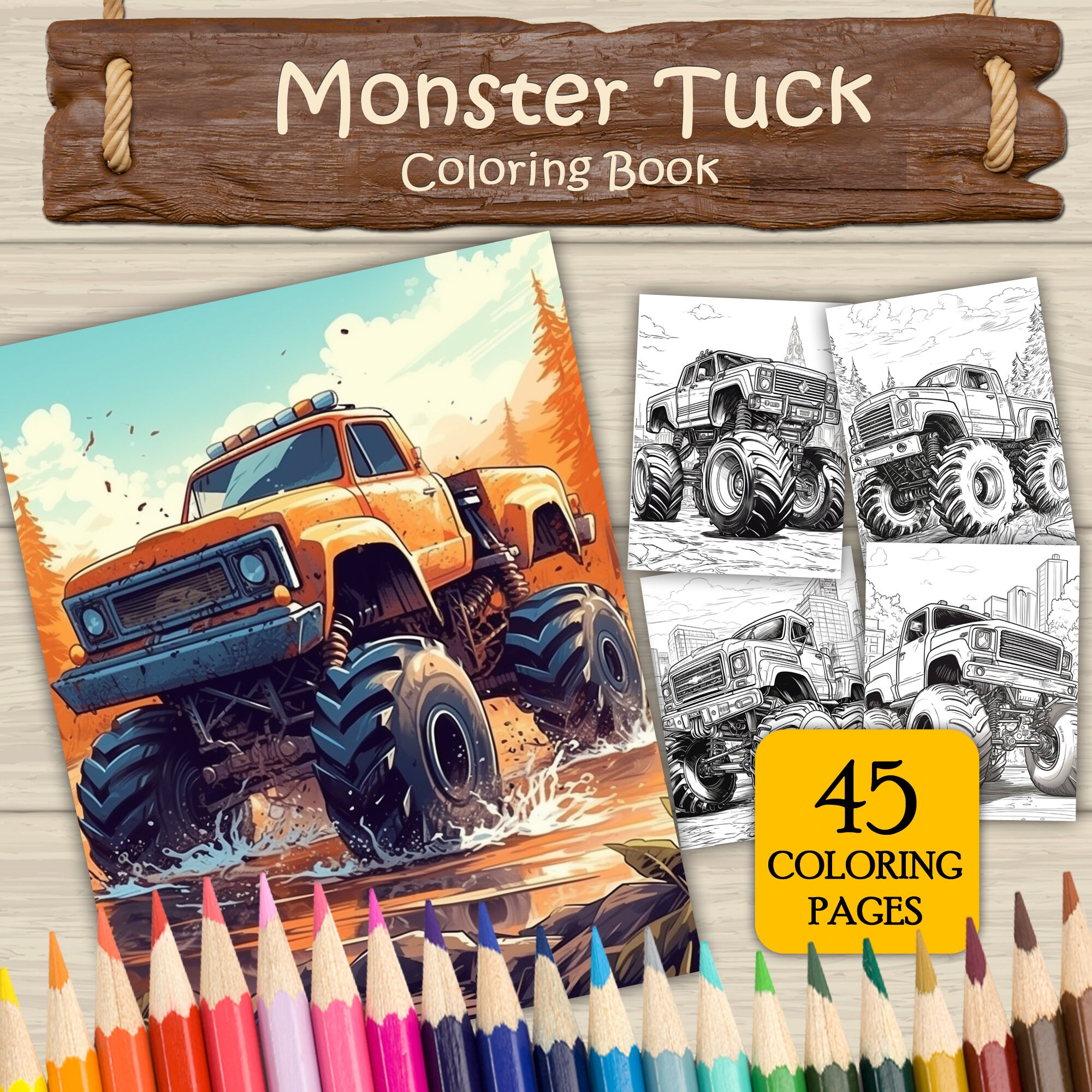 45 Monster Truck Coloring Pages With Bonuscover Instant Download ...