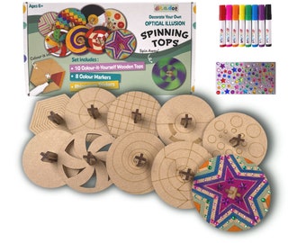 DIY Optical Illusion Spinning Top Kit | Kids Craft Kit | Color in | STEAM Activities