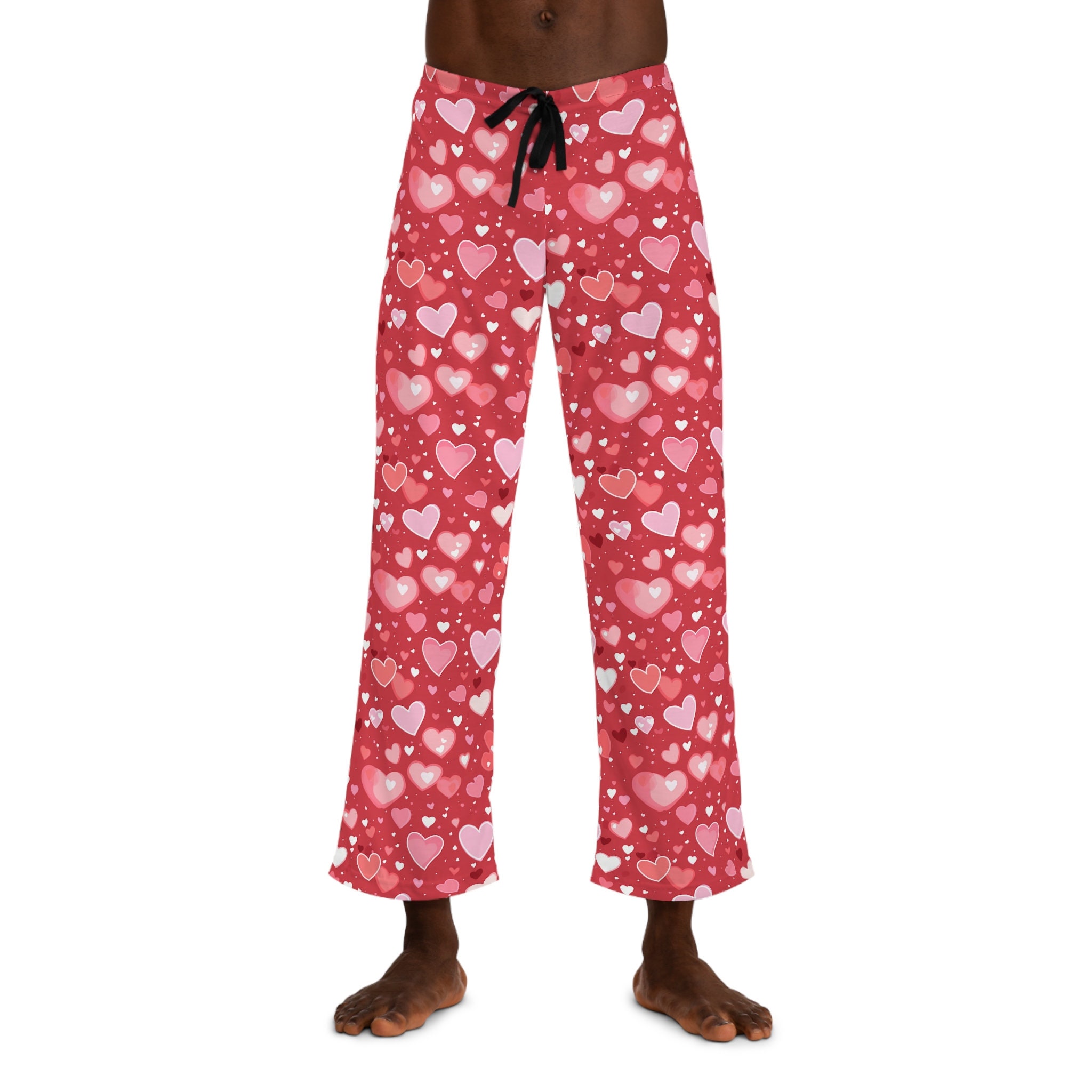 Pink With Black Heart Valentine Print Pajama Pants Jersey Knit Women  Valentines Day Gift Sleep or Lounge Wear PJ Bottoms Pink Print PJ Pants 