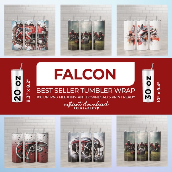 Falcon Bundle 20oz 30oz Skinny Tumbler Sublimation, Football Team, Football Tumbler, American Football Tumbler, Straight & Tapered Tumbler