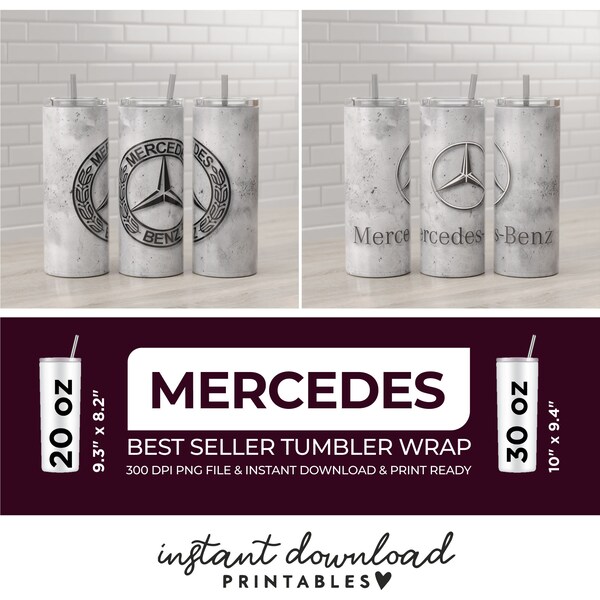 Mercedes Bundle 20oz 30oz Skinny Tumbler Sublimation, Straight And Tapered Tumbler Wrap PNG, Instant Download, Sublimation Template