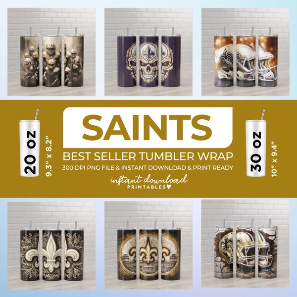 Saints Bundle 20oz 30oz Skinny Tumbler Sublimation, Football Team, Football Tumbler, American Football Tumbler, Straight Wrap